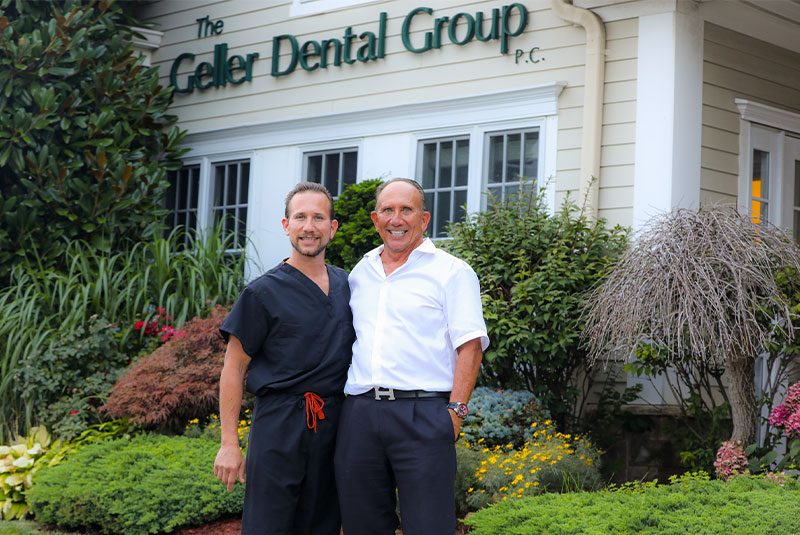 Detanl Patient Smiling In Front Of Geller Dental Group In Bellmore, NY